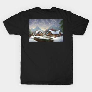 Magical Fantasy House with Lights in a Snowy Scene, Fantasy Cottagecore artwork T-Shirt